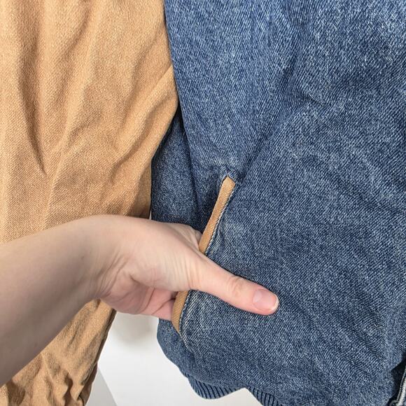 International Denim Blue Tan Atlanta 1996 Olympics Snap Up Varsity Jacket Size L - Picture 2 of 7